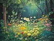 © Hanna - Vibrant Sunlit Forest Meadow with Blooming Flowers and Lush Greenery