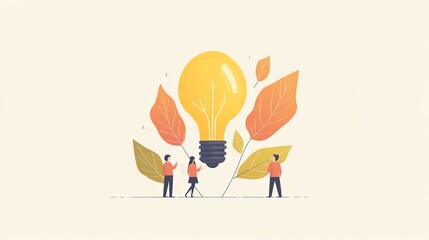 Aufkleber - People Looking at Big Lightbulb Illustration.