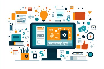 Poster - Creative design process on computer screen with icons.