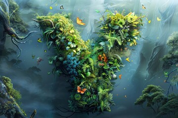 Fototapete - A whimsical illustration of the letter Y incorporating elements of nature and fantasy to create a magical effect.