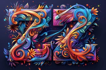 Fototapete - A vibrant illustration of the letter Z filled with lively colors and intricate details that make it stand out. This illustration adds energy and excitement to any project.
