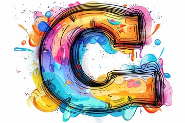 Fototapete - A whimsical illustration of the letter C featuring playful doodles and bright colors great for playful designs and kid-friendly materials.