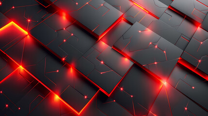 Sticker - An abstract design of black squares with glowing red lines and dots, creating a dynamic and futuristic pattern.