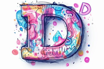 Fototapete - A whimsical and playful illustration of the letter D adorned with charming doodles and cartoon elements. Great for children's projects or fun designs.