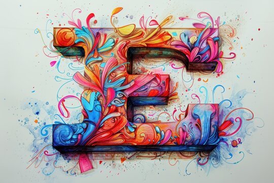 A whimsical illustration of the letter E surrounded by charming doodles and bright colors.