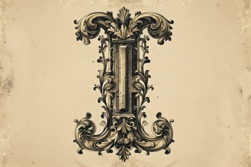 Fototapete - A vintage-style illustration of the letter I with ornate details and a classic look suitable for retro-themed designs and posters.