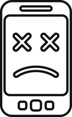 Poster - Line art icon of a smartphone showing a sad face with crosses for eyes, indicating a system error or failure