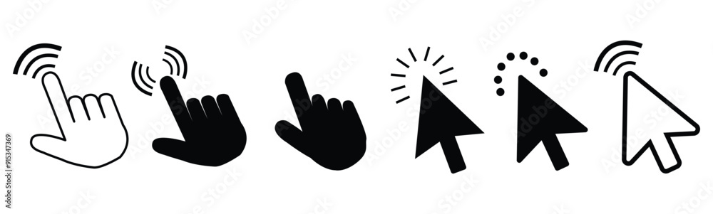 Computer mouse click pointer cursor arrow flat icon set for apps and ...