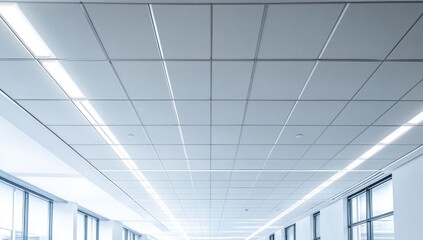 Poster - White Grid Ceiling with Fluorescent Lights