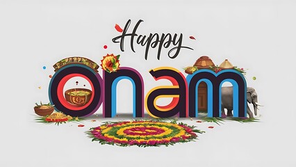 Wall Mural - Happy Onam, Festival, Onam, Poster, 3d, typography, calligraphy, text, and. Onam Banner, Onam Text,