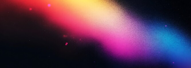 Wall Mural -  Noisy grainy gradient background blue yellow pink purple glowing abstract color shape black dark backdrop, noise texture