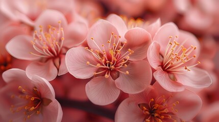 Wall Mural - Delicate pink blossoms bloom gracefully in spring sunlight, showcasing nature's beauty in a tranquil garden setting