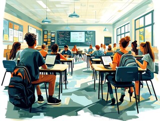 Aufkleber - Students in a classroom listening to a lecture.