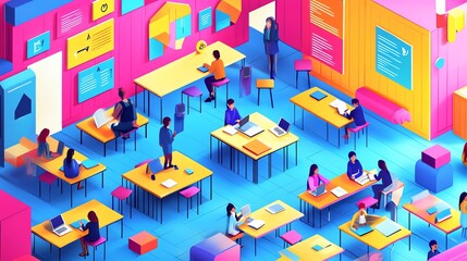 Aufkleber - People working together in a colorful office.