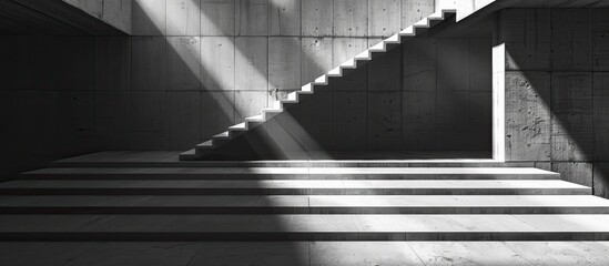 Aufkleber - Concrete staircase Sun shadows Black and white Copy space