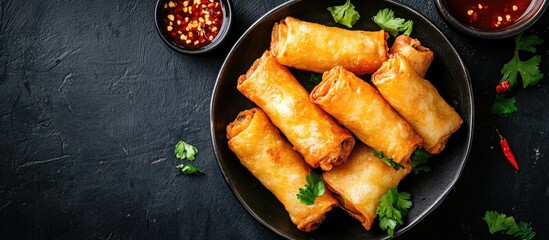 Aufkleber - Crispy fried potato rolls with chili honey. with copy space image. Place for adding text or design