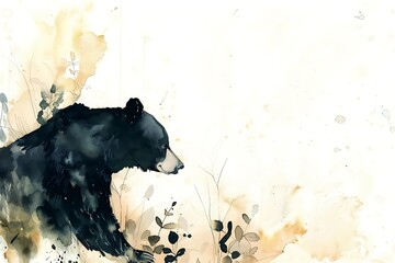 Sticker - Watercolor Illustration of a Black Bear in a Forest Setting.