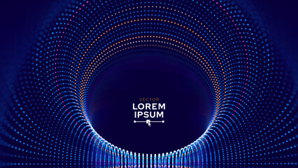Poster - Blue Digital Tunnel or Wormhole. Wireframe Abstract Mesh with Hole. 3D Tunnel Grid Mesh. Blue Hi Tech Texture. Technology or Science Vector Illustation.