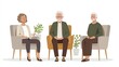 © DudeDesignStudio - Three senior people sitting in chairs.