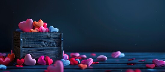 Aufkleber - vibrant hearts and a wooden box. with copy space image. Place for adding text or design