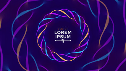 Poster - Dynamic Neon Glow Round Shape Circle Frame. Abstract Purple Blue Orange Circles Lines on Dark Background. Luxury Template Award Design. Vector Illustration.