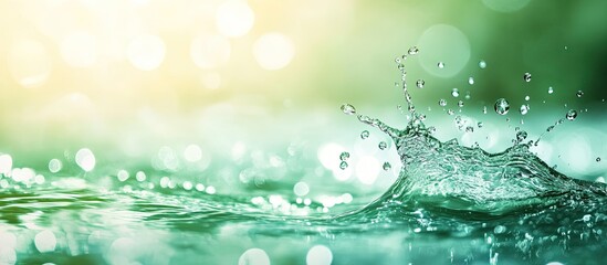 Aufkleber - Defocused blurred transparent green calm water surface texture featuring splashes and bubbles Stylish abstract natural background Water waves illuminated by sunlight with copyspace Green watercolor g