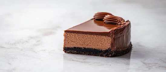 Poster - chocolate slice cheesecake set against a white background. with copy space image. Place for adding text or design
