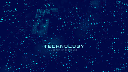 Wall Mural - Abstract Technology Futuristic Digital Concept Pattern with Lighting Glowing Circles on Dark Blue Background. High Tech or Science Research Presentation Backdrop. Vector Illustration.