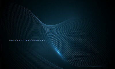 Wall Mural - Abstract dark blue vector background with glowing blue wavy lines.