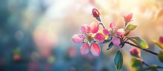 Fototapete - Apple tree flowers in winter Flowers blooming in the garden and botanical park. with copy space image. Place for adding text or design