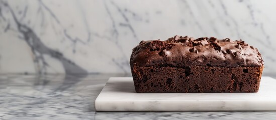 Aufkleber - Homemade chocolate banana pound cake loaf A tasty dessert for breakfast A delightful snack for tea Ingredients arranged on a light marble table Selective focus copyspace