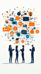 Poster - Business Professionals Discuss Project Plans Under Network of Connected Ideas.