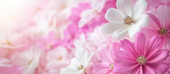 Poster - Stunning background of cosmos flowers in pink and white colors. with copy space image. Place for adding text or design