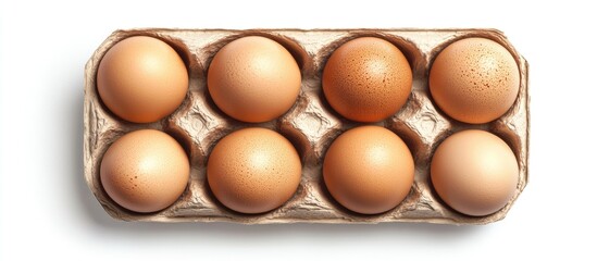 Leinwandbilder - six eggs in a box isolated on a white background with copyspace