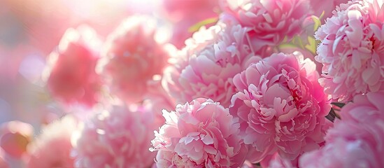 Poster - pink peony blossoms. with copy space image. Place for adding text or design