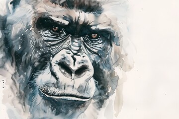 Canvas Print - Watercolor Painting of a Close Up Gorilla Face.