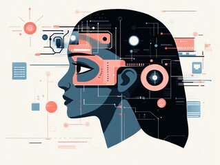 Poster - AI, futuristic technology, human brain, abstract art.