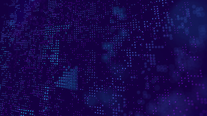 Poster - Abstract Technology Futuristic Digital Concept Pattern with Lighting Glowing Circles on Dark Blue Background. High Tech or Science Research Presentation Backdrop. Vector Illustration.