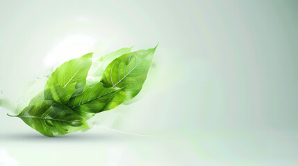 Wall Mural - A cluster of vibrant green leaves, delicate and airy, against a soft, white background.  The leaves are backlit by a soft light, giving them a luminous glow.