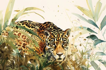 Canvas Print - Watercolor Illustration of a Jaguar in the Jungle.