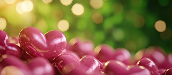 Poster - horizontal pink hearts featuring green copyspace