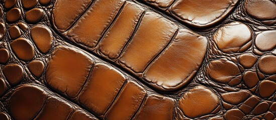 Poster - artificial brown leather resembles crocodile or reptile leather textured background. with copy space