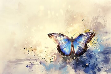 Wall Mural - Abstract Watercolor Painting of a Blue Morpho Butterfly.