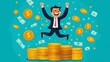 © DudeDesignStudio - Successful businessman jumping on a pile of coins.