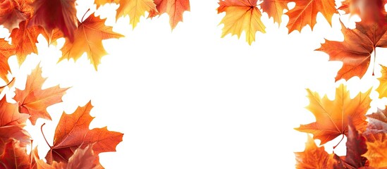 Poster - Frame of autumn maple leaves with copyspace on a white background