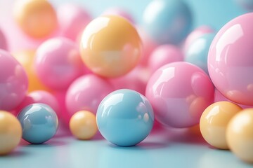 Poster - Group of pink, white and blue balls lying on a blue surface