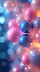 Poster - Colorful spheres floating on a blue and pink background