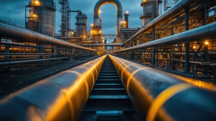 Fototapete - Modern oil refinery plant processing fuel and gas using industrial equipment