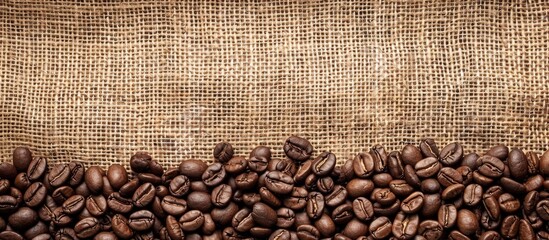 Aufkleber - Brown coffee beans on a light burlap background. with copy space image. Place for adding text or design
