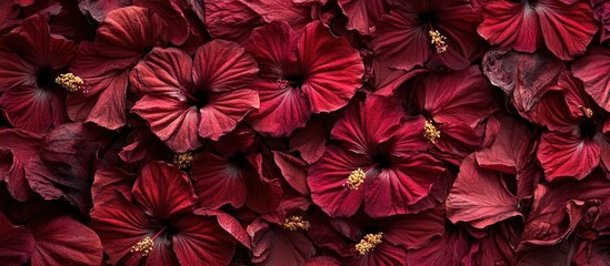 Poster - Background of dried hibiscus flowers in a top view. with copy space image. Place for adding text or design